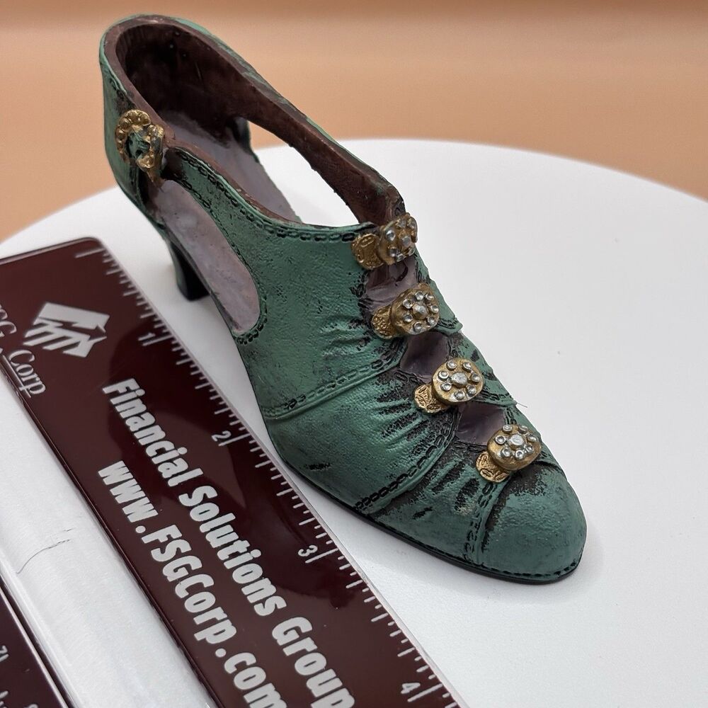 Vintage Style Miniature Shoe Sculptures Pink Floral & Teal Rhinestone Decorative - Picture 9 of 16